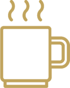 Gold outline of coffee mug with hovering steam.